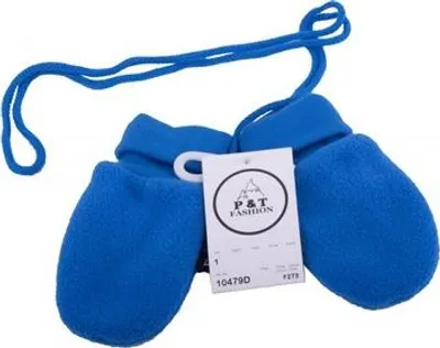 Produktbild von P&T Baby Fäustlinge mit Kordel - Kinderhandschuhe - Microfleece - Hellblau - 0-1 Jahr