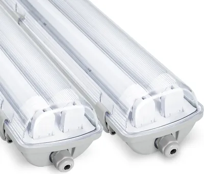 Image de Ikodm, lot de 2 luminaires LED pour pièces humides, IP65, 18 W, 120 cm, à 2 bras, lumière froide 6500 K, appliques LED pour caves, garages et ateliers