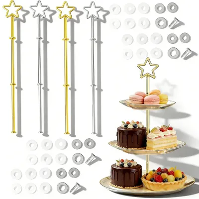Etagèrestangen-Set, 4 Stück, Zinklegerung, Sterndesign, 2-3 Etagen