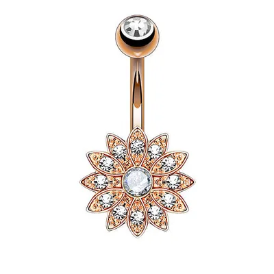 Produktbild von Taffstyle Bauchnabelpiercing Bauchnabelpiercing mit Kristallen besetzte Blume, Roségold | Clear
