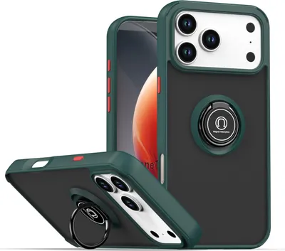Produktbild von Hülle für iPhone 17 Pro Max Matte Transluzent TPU Stoßfest Schutzhülle mit Ring Halter Ständer dunkelgrün