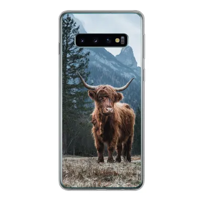 Produktbild von MuchoWow® Handyhülle Schutzhülle Hülle für Samsung Galaxy S10 Schottische Highlander - Berg - Landschaft - Bäume - Kuh - Natur Silikon Softcase Handy Hülle - Handytasche