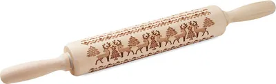 Produktbild von Holz Teigrolle 42 cm mit geprägten Weihnachtsmotiven für Weihnachtsgebäck