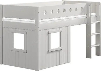 Produktbild von White Mittelhohes Bett, gerade Leiter & Baumhaus-Bettenfronten, weiß 90x200 cm Weiß, Matratze:ohne