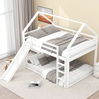 Obrázek produktu pro okwish dětská postel patrová postel 140x200, dětská patrová postel se skluzavkou a schody patrová postel postel z masivního borovicového dřeva bez matrace bílá