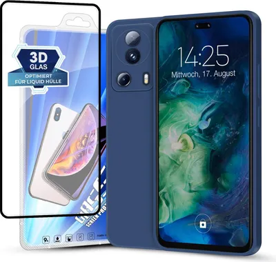 Produktbild von Hülle für Xiaomi 13 Lite 5G mit 9H Displayglas Displayschutz Plus Case Cover Bumper Silikon Softgrip Schutzhülle Farbe: Blau