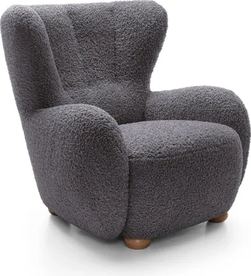 Produktbild von Ohrensessel FILO Rolf 08 Graphit Dunkelgrau Bouclé Teddy Sessel Relaxsessel Fernsehsessel Holzfüße Natur