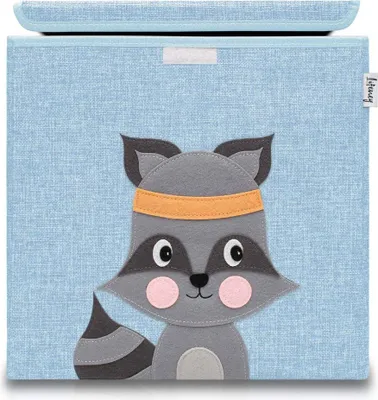 Image de Boîte de rangement Lifeney pour enfants avec couvercle I Jolie boîte à jouets I Boîtes de rangement pour chambre d'enfant I Boîte pliable pour ranger les jouets I Panier de rangement pour enfants (bleu raton laveur)