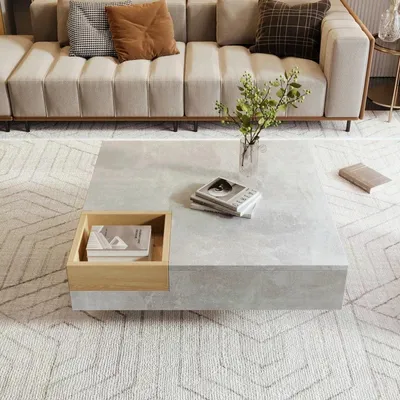 Image de Table basse - Table d'appoint avec boîte de rangement amovible - Table pour salon - Gris béton - 72x72x30 cm