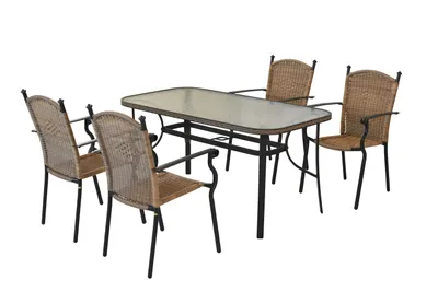 Produktbild von Merxx Gartenmöbelset "Roma" 5tlg. mit Tisch 150 x 80 cm - Aluminiumgestell Graphit mit Kunststoffgeflecht Natur