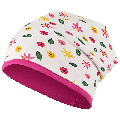 Produktbild von Mütze Beanie Übergangsmütze Mädchen Baby Zwillinge Blumen, Gr. 46/48, weiß/pink
