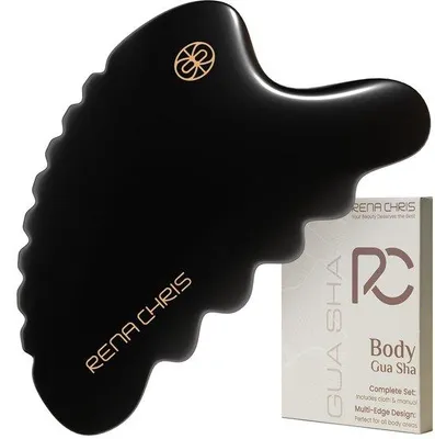 Produktbild von Gua Sha, natürlicher Bian-Stein Gua Sha-Stein, Guasha-Massagegeräte für Lymphdrainage, Anwendung am ganzen Körper, Beine, Rücken und Gesicht (schwarz)