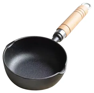 Imagen del producto de Mini sartén de hierro fundido con mango de madera, compacta, ideal para la cocina