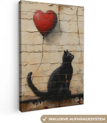Produktbild von Wanddeko 60x90 cm - Banksy - Katze - Luftballon - Straßenkunst - Abstrakt, Wandbilder, Wanddeko Wohnzimmer