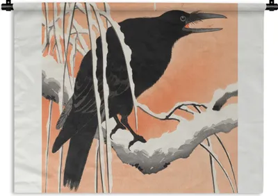Produktbild von MuchoWow® Wandteppich Wandbehang Vintage - Krähe - Vogel - Tiere - Zweig 120x90 cm Tapisserie Dekoration Wandtuch - Wohnen - Aufhänger für die Wand