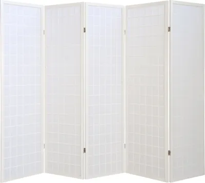 Produktbild von Homestyle4u Paravent Raumteiler 5 teilig Holz Weiß Reispapier Weiß Höhe 175 cm Indoor