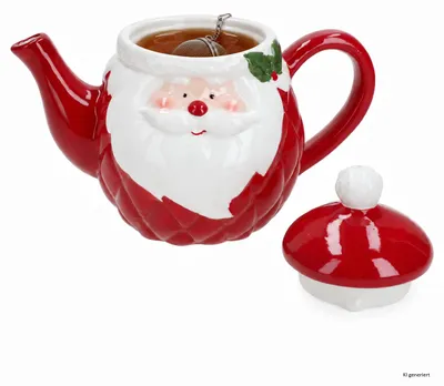Produktbild von Santa Teekanne 740ml mit Deckel Steingut Weihnachten Kaffeekanne Kakao, KI-generiertes Bild