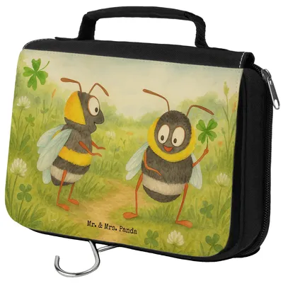 Produktbild von Mr. & Mrs. Panda Kosmetiktasche Hummeln Kleeblatt Design - Weiß - Geschenk, Kosmetikbeutel, Spruch Positiv, Biene Deko, Kulturbeutel, Schminkbeutel, Lustige Sprüche