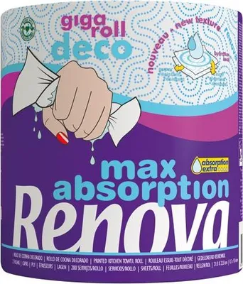 Image de 6 Essuie Tout Renova Giga Roll Deco Rouleau 180 Feuilles - Renova