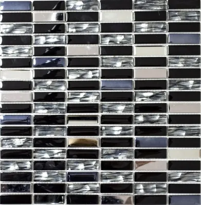 Produktbild von Mosaikfliese Transluzent Edelstahl schwarz Stäbchen Glasmosaik Crystal Stahl schwarz Glas MOS87-0301
