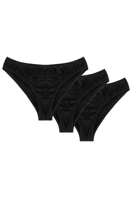 Produktbild von Wolbar dame slip 3er pack spitze schleife bund unterhose komfortabel unterwäsche wb166, schwarz, xl