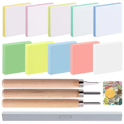 Stempel-Schnitzblock-Set, 14-teilig, Gummi, inkl. Werkzeuge