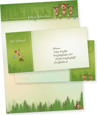 Produktbild von NEU Rentiere 25 Sets Weihnachtsbriefpapier mit Umschlag ohne Fenster, Weihnachtspapier Briefpapier weihnachtliches Papier