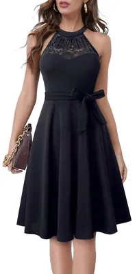 Image de Robe de cocktail vintage - Décolletée épaules nues, avec broderies - Noire