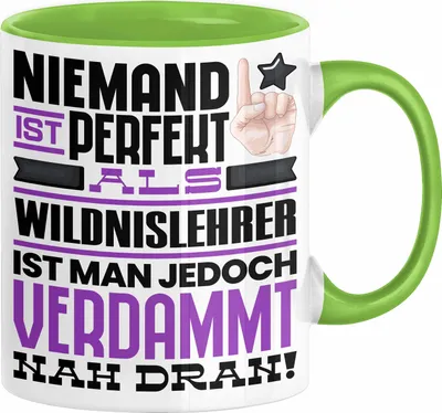 Produktbild von Wildnislehrer Geschenk Tasse Lustige Geschenkidee für Wildnislehrer Geburtstag Kaffee-Becher Niemand Ist Perfekt Aber Als Wildnislehrer Ist Man Nah Dran (Grün)