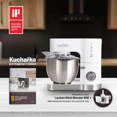 Obrázek produktu pro Lauben LBNKM1200WT, 5,5 l, Nerezová ocel, Bílá, Knoflíky, Otočné, 1,5 l, Míchání, Nerezová ocel