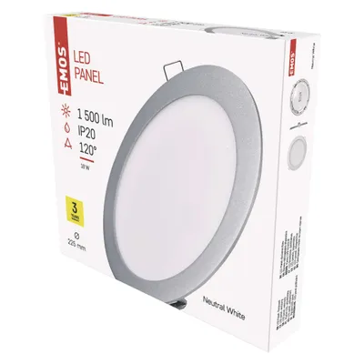 EMOS LED podhledové svítidlo PROFI stříbrné, 22,5 cm, 18 W, neutrální bílá, ZD1242