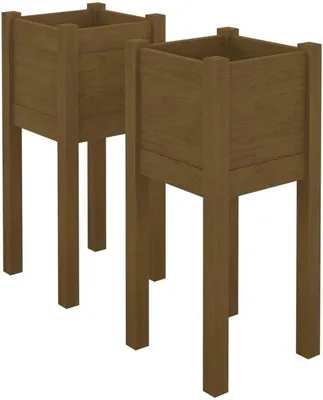 Obrázok produktu pre Sada 2 drevených kvetináčov – medovo hnedá – 31 x 31 x 70 cm – masívne dubové drevo – vysoký kvetináč – vonkajšie použitie