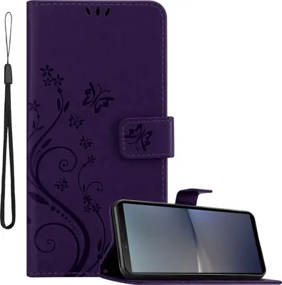 Produktbild von Cadorabo Hülle für Sony Xperia 10 V Hülle in FLORAL DUNKEL LILA Schutzhülle im Blumen Design mit Magnetverschluss, Standfunktion und Kartenfächern Book Case Cover