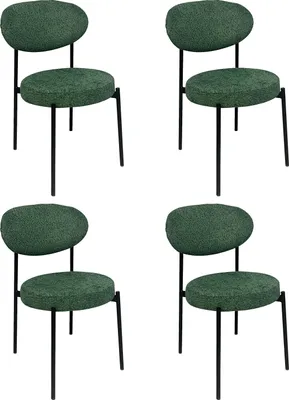 Produktbild von Lina® Mia Esszimmerstuhl, in modernen Design, Edelstahl, mit Boucle Wohnzimmersessel, Bürostuhl, Küchenstuhl schwarze Metallbeine - 4er Set - Grün