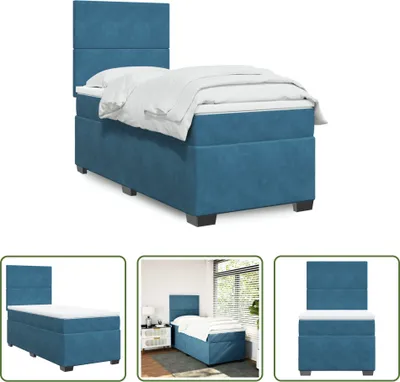 Produktbild von The Living Store Boxspringbett mit Matratze Blau 90x190 cm Samt