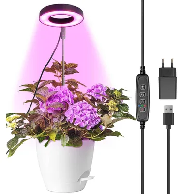 Zdjęcie produktu dla Lampa LED do roślin, pełne spektrum, regulowana wysokość, z timerem, czarna, mała