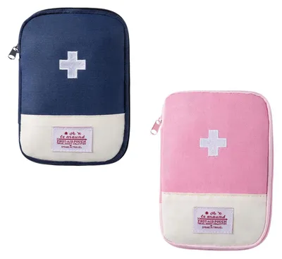 Produktbild von Mini Erste Hilfe Tasche 2 Stück Reise Medikamententasche Portabel Rosa Blau 18x13 cm
