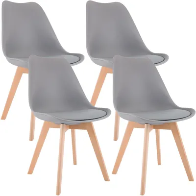 Imagen del producto de Juego de 4 sillas de comedor Linares, tapizadas, con respaldo y estructura de haya. Color: gris. Material: plástico