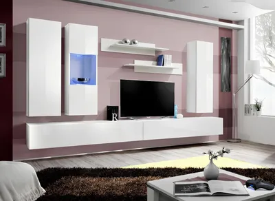 Obrázek produktu pro Nástěnná skříňka dřevo nábytek do obývacího pokoje bílý TV stolek moderní design nástěnné police