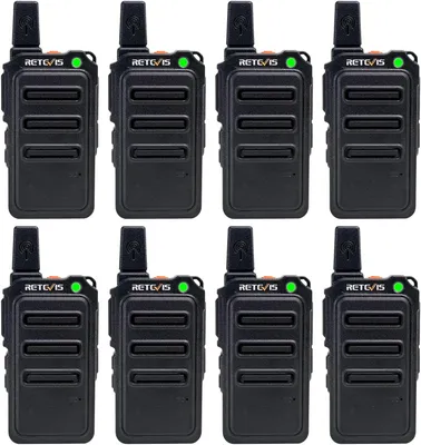 Produktbild von Retevis RT619 Funkgeräte Mini, PMR446 Funkgerät mit Groäer Reichweite, VOX, Lizenzfreie 16 Kanäle CTCSS/DCS, 1300mAh Akku, Wiederaufladbare Walkie Talkies Handheld für Schule,Transport, Spielplätze (8 Stück, Schwarz)