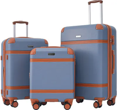 Immagine prodotto di Set di valigie AIORBER, valigia rigida, trolley, resistente alla pressione e all'abrasione, materiale ABS, chiusura doganale TSA, per viaggi d'affari, viaggi, blu