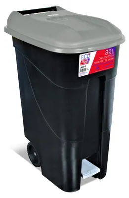 Productafbeelding van tayg Vuilnisbak met deksel, grijs, 80 liter, met pedaal, zwarte bodem (433009)