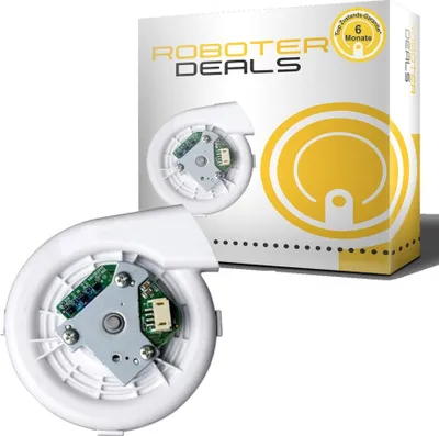 A product shot of a robot vacuum cleaner part and its packaging.
