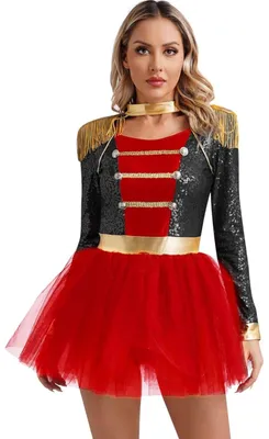 Zdjęcie produktu dla Damski kostium dyrektorki cyrku - rozmiar M - sukienka do tańca z cekinami, frędzlami i tutu, uniwersalne body/kombinezon do przebieranek, karnawału, cosplayu