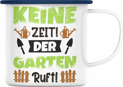 Produktbild von Trendation - Gärtner Emaille Tasse Geschenk Spruch Garten Becher Emaille Emaille Tasse für Hobbygärtner Garten (Blau)