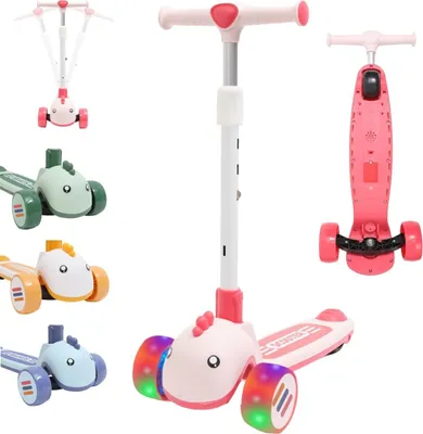 Produktbild von Habib Kinderroller mit Tier-Design | 3-Rad, LED-Licht & Faltbar: Pink