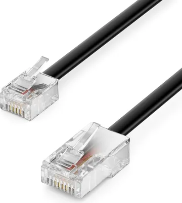 Produktbild von deleyCON 2m Telefonkabel RJ11 auf RJ45 Modularkabel Flachkabel RJ11 Stecker zu RJ45 Netzwerk Stecker Telefondose Modem Router Fax ISDN DSL VDSL Internet Schwarz