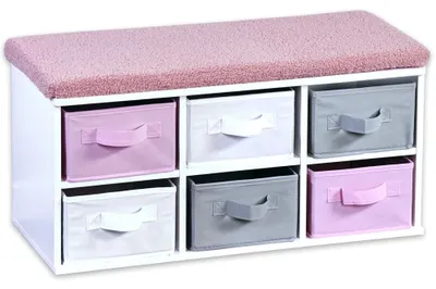 Kinderzitbank mit Sitzkissen, 68x29,5 cm, H 33 cm, Weiß/Grau/Rosa
