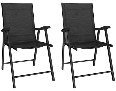 Produktbild von 2 Stühle, Gartenstuhl, Klappstuhl, Campingstuhl, Klappbarer Gartenstuhl, Hohe Rückenlehne mit Armlehnen，Belastbarkeit: 120 kg，58 x 62 x 97 cm，Schwarz