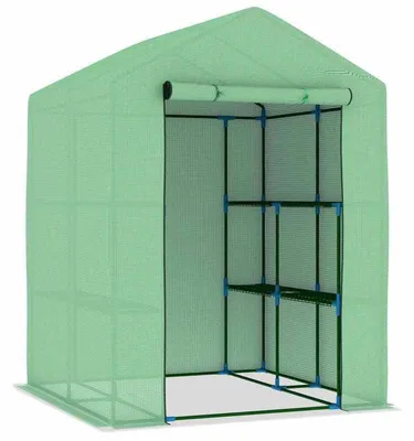 Obrázek produktu pro Pěstební skleník o rozměrech 143x143x195 cm s černým kovovým rámem a zelenou ventilační mřížkou